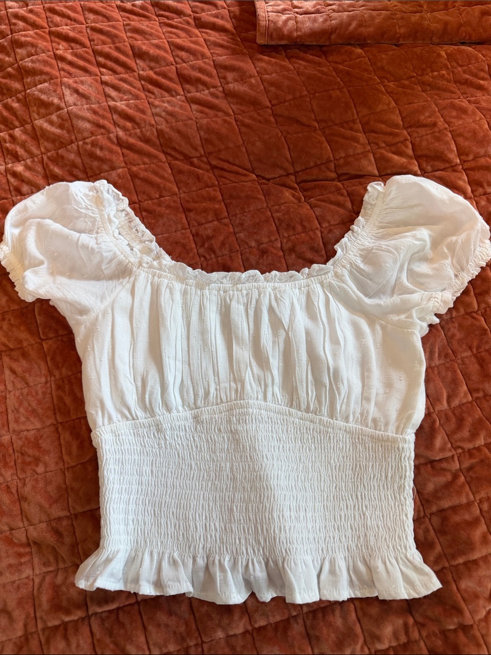 Hollister White Smocked Puff-Sleeve Top